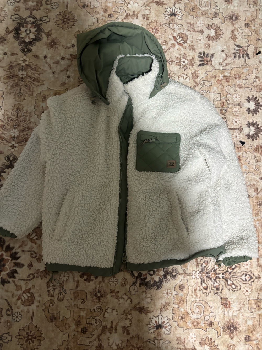 Billabong Olive Green & White Sherpa Jacket